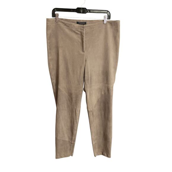 Lafayette 148 New York Suede Leather Pant Taupe Gray Womens Plus Size 14 AS IS - Picture 1 of 7